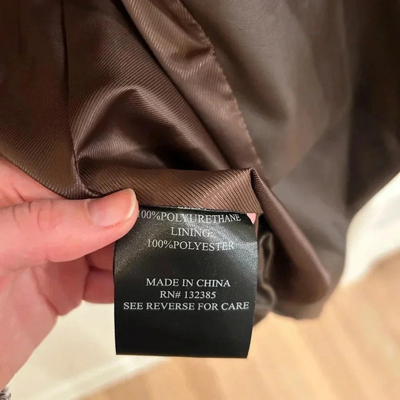 LOVE TOKEN Nellie vegan leather double breasted chocolate brown blazer sz L - Picture 10 of 11